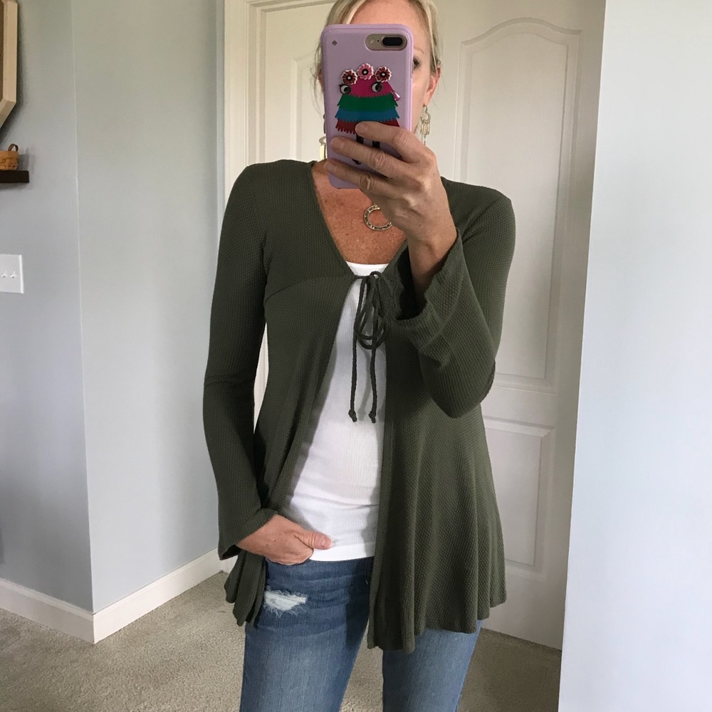 Olive Tie Front Cardigan - Picture 2 of 6